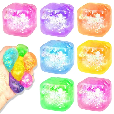 Creative Ice Cube Sequin Maltose Squishy Toy Slow Rebound Decompression Toy Stress Relief Sensory Fidget Toy