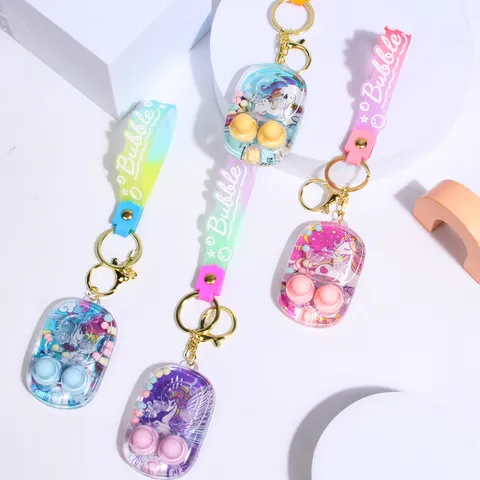 Cartoon Cute Water Game Keychain Portable Mini Liquid Ring Toss Toy Interactive Stress Relief Toy Gift