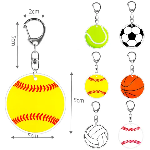 Creative Acrylic Sports Ball Keychain Cute Baseball Soccer Basketball Tennis Volleyball Key Chain Bag Pendant Gift