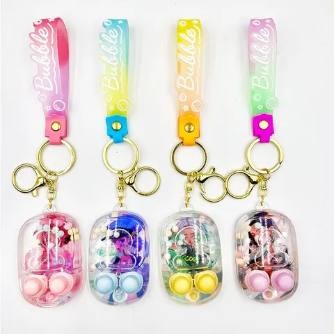 Cartoon Cute Water Game Keychain Portable Mini Liquid Ring Toss Toy Interactive Stress Relief Toy Gift