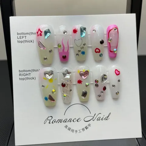 Handgefertigte Lichttherapie Nägel zum Aufdrücken Mit Strass Stern Herz Designs 10 Stück ABS Harz Nageltipps Für Damen