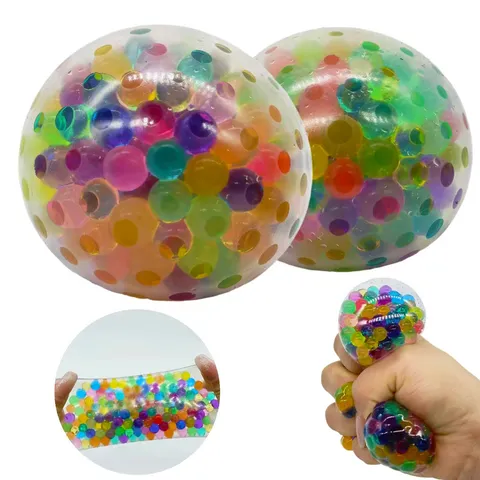 TPR Squishy Decompression Grape Ball Toy Transparent Colorful Beads Venting Squeeze Ball Stress Relief Toy