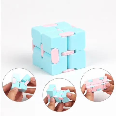 Cube Infini en Plastique Jouet Fidget Portable Couleur Macaron Soulagement du Stress Jouet à Main pour Adultes Bureau Détente