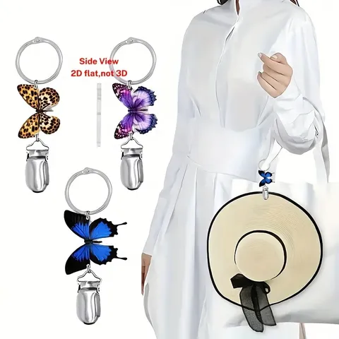 Tragbarer Acryl Schmetterling Hutclip Für Tasche Sonnenhut Fixierclip Reise Aufbewahrung Taschenanhänger Zubehör Blumenmuster Huthalter