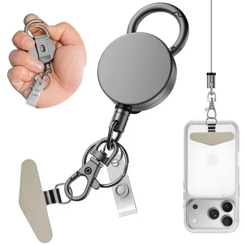 Portabadge Retrattile Robusto in ABS Portachiavi Grigio Canna di Fucile Anello Portachiavi Retrattile Con Linguetta per Telefono Ufficio