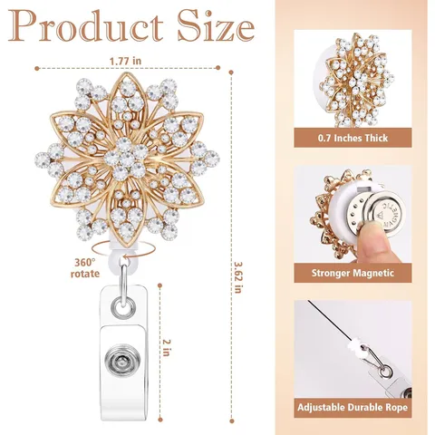 Ausziehbarer Ausweishalter Magnetisch Strass Künstliche Perle Blume ID Namensschildhalter Für Krankenschwestern Ärzte Lehrer Büropersonal
