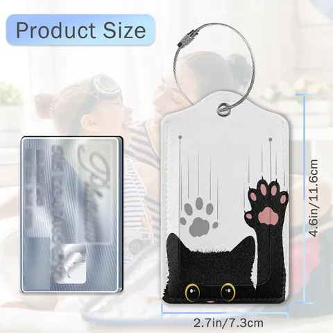 Fashion Cartoon Cat Print Plastic Luggage Tag Suitcase Travel ID Card Holder With Stainless Steel Loop Privacy Cover For Women Men