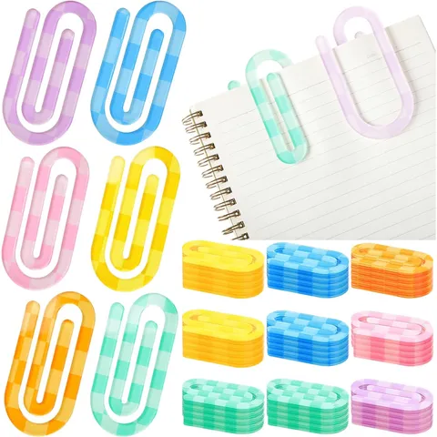 Clip de Papel Grande de Acrílico Marcador de Libros Patrón de Tablero de Ajedrez Cuadros Coloridos Marcador de Páginas Colgante DIY Papelería Oficina Escuela