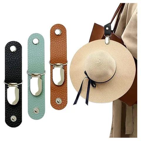Clip per Cappello in Pelle PU per Borsa Porta Cappello da Viaggio Gancio di Stoccaggio Accessorio per Cappello Mani Libere Multifunzionale per Zaino da Viaggio