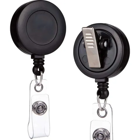 Retractable Badge Reel Holder With Alligator Clip Rotating Back Clamp Extension Cord Round Plastic Pocket ID Card Holder Keyring Office Supplies Black White Clear