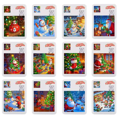 Juguete de Rompecabezas Deslizante de Navidad Cuadrícula Laberinto Patrón de Dibujos Animados Festivo Juego de Ingenio de Plástico
