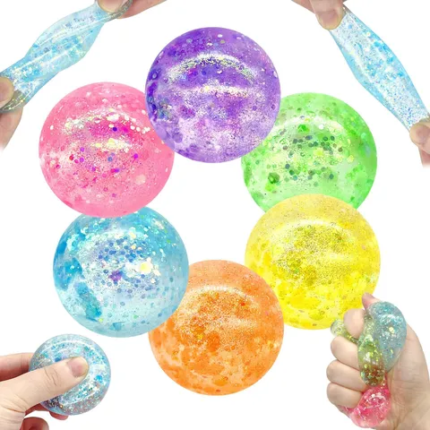 TPR Sequin Squishy Toy Slow Rebound Maltose Ball Stress Relief Fidget Toy Creative Sensory Desk Toy For Adults Teens