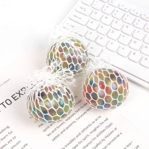 Novelty Stress Relief Grape Ball Sensory Fidget Toy Colorful Water Beads Mesh Squeeze Ball For Adults Kids