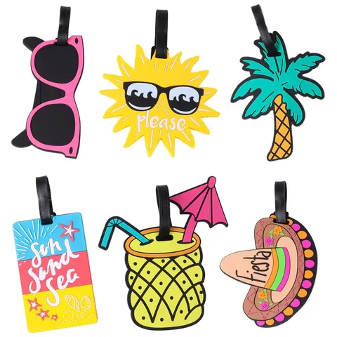 Cute Summer Beach Silicone Luggage Tags For Suitcase Travel Bag ID Labels Tropical Sun Palm Tree Pineapple Mexican Hat Design
