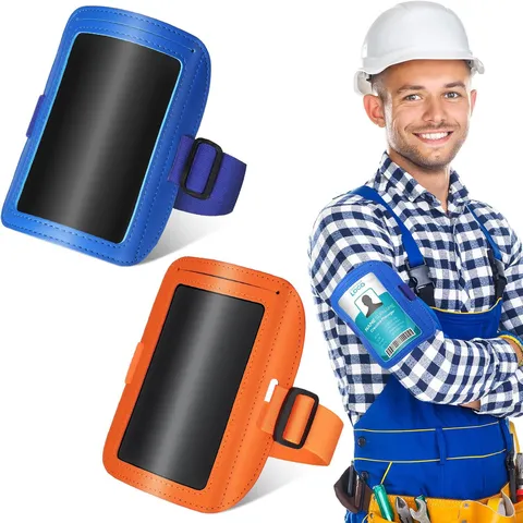 Porta Badge da Braccio Regolabile in Pelle PU Custodia per ID Con Cinturino Elastico Per Sicurezza Ufficio Sport Lavoro