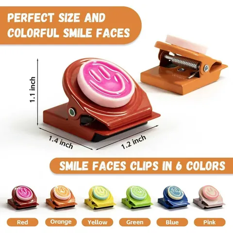Bunte Smile Face Magnetische Kühlschrank-Clips Harz Metall Kühlschrankmagnete Mit Federn Für Whiteboard Locker Büro Heim Küche Snack-Beutel