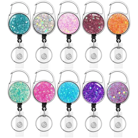 Ausziehbare Ausweishalter-Rolle Harz Glitzer Strass ID-Halter Funkelnde Abzeichen-Spule Karabiner-Clip Für Krankenschwestern Lehrer Büro