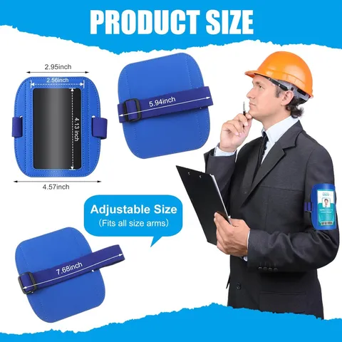 Porta Badge da Braccio Regolabile in Pelle PU Custodia per ID Con Cinturino Elastico Per Sicurezza Ufficio Sport Lavoro