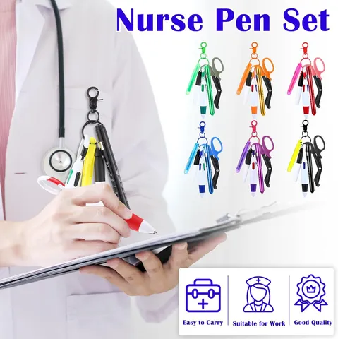 Juego de Bolígrafos de Enfermera Retráctil Con Clip de Carrete de Insignia Papelería de ABS Metal para Personal Médico
