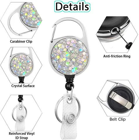 Ausziehbare Ausweishalter-Rolle Harz Glitzer Strass ID-Halter Funkelnde Abzeichen-Spule Karabiner-Clip Für Krankenschwestern Lehrer Büro