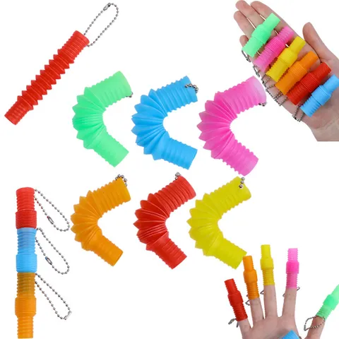 Colorful Plastic Pop Tube Keychain Stress Relief Fidget Toy Portable Key Ring For Kids Teens Daily Fun Accessories