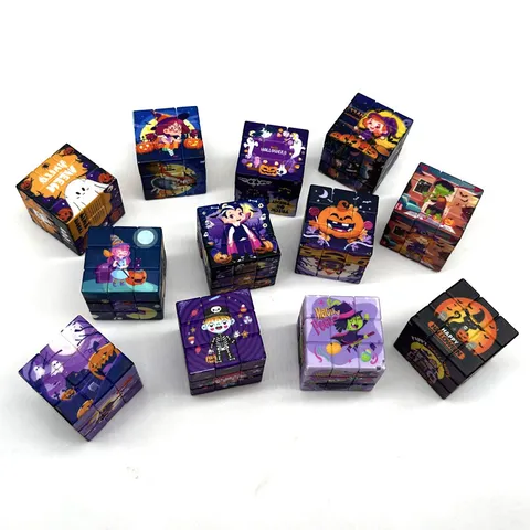 Mini Cubo de Rubik Tema de Halloween Rompecabezas de Plástico Juguete de Agudeza Impreso UV Juego Alivio del Estrés