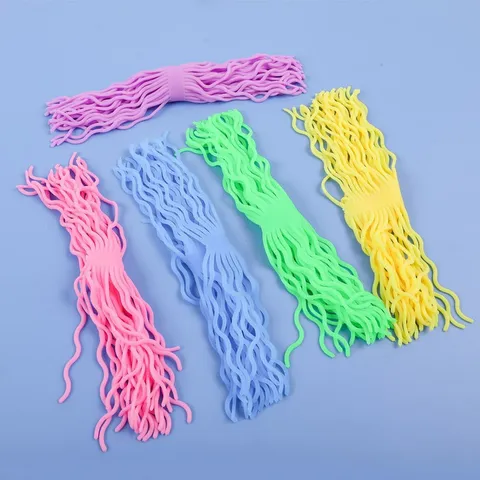 TPR Soft Rubber Decompression Toy Colorful Elastic Noodle Fidget Toy Stress Relief Stretch Sensory Toy For Kids Adults
