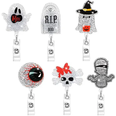 Süß Halloween Acryl Ausweisjojo Niedlicher Geist Totenkopf Mumie Grabstein Ausweisinhaber Clip Für Krankenschwester Bürobedarf