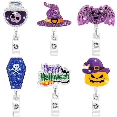 Halloween Acryl Ausweisjojo Süßer Kürbis Hexenhut Krokodilklemme ID Karte Namensschild Halter Für Krankenschwester Bürobedarf