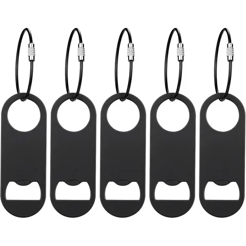 Retractable Stainless Steel Bottle Opener Keychain Portable Pocket Flat Beer Cap Lifter Utility EDC Tool With Steel Wire Cord Ring For Bar Camping Men Gift Black