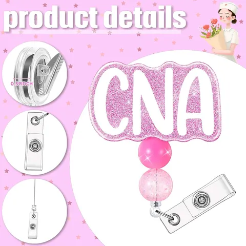 Ausziehbarer Rosa Glitzer Krankenschwester Ausweishalter Perlen Medizinische ID Clip Für CNA RN LPN PCT Röntgen Student Personal Geschenk
