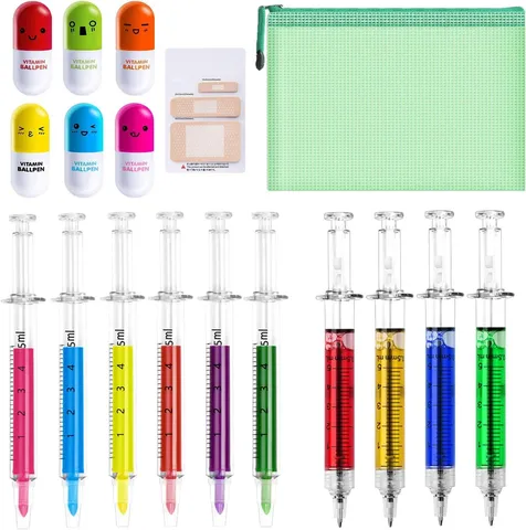 Krankenschwester Stift Set Kreative Spritzenstifte Pillenkapselstifte Mit Netztasche Pflaster Memos Für Krankenschwester Tag Geschenk Schreibwaren Schulbedarf