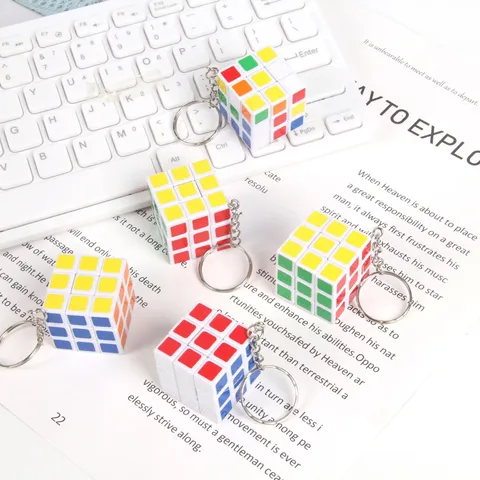 Mini Magic Cube Keychain Puzzle Toy Portable Decompression Toy Colorful Cube Pendant Backpack Decoration Gift
