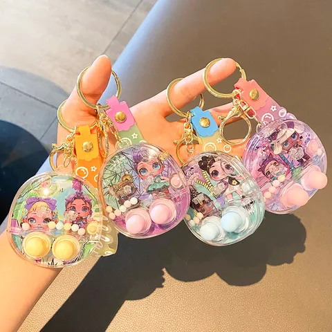 Cartoon Water Hoop Game Keychain Portable Liquid Handheld Console Cute Toy Miniature Water Ring Toss Game Key Ring Gift