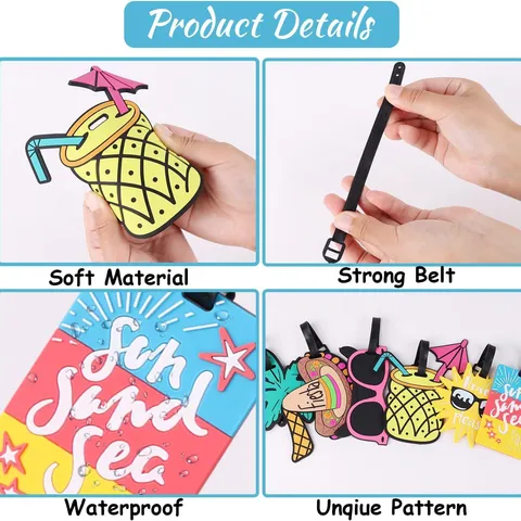 Cute Summer Beach Silicone Luggage Tags For Suitcase Travel Bag ID Labels Tropical Sun Palm Tree Pineapple Mexican Hat Design