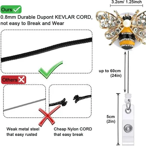 Carrete de Insignia Retráctil Lindo Mariposa Abeja Strass ID Soporte de Tarjeta de Nombre Para Oficina Enfermera Personal