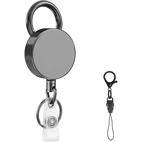 Einziehbarer Ausweishalter Heavy Duty Zinklegierung Kartenspule Clip Schlüsselanhänger Verlängertes Stahlseil Id Schlüsselring Waffengrau Business Namensschildhalter Für Büro Arbeit Zugang Pendeln