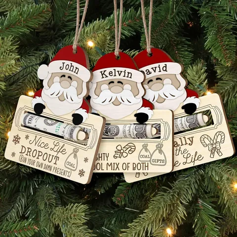 Christmas Wooden Hanging Ornament Festive Home Decoration Craft Tree Santa Claus Snowman Cash Holder Gift Tag Pendant