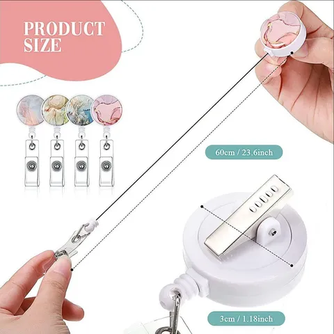 Modern Minimalist Marble Pattern Print Plastic ID Badge Card Holder Lanyard Set With Retractable Key Ring Reel Holder For Office School Everyday Unisex