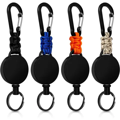 Retractable Paracord Braided Keychain With Metal Carabiner Heavy Duty Anti-lost Key Ring For Outdoor Camping Hiking Daily Use