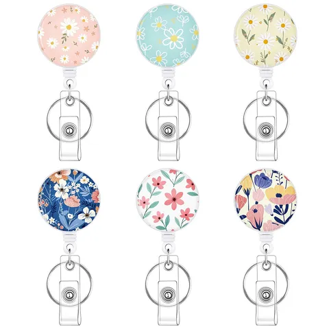 Ausweis-Jojo Einziehbar Vintage Floral Druck Ausweishalter Drehbarer Clip Für Krankenschwestern Lehrer Büroangestellte Blumen Badge Reels