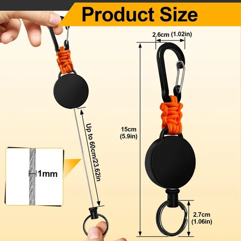 Retractable Paracord Braided Keychain With Metal Carabiner Heavy Duty Anti-lost Key Ring For Outdoor Camping Hiking Daily Use