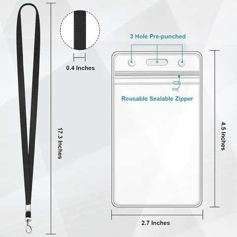Wasserdichter Vertikaler Ausweishalter Mit Lanyard PVC-Kartenhülle Und Band-Umhängeband Für Büro Schule Ausstellung Personal