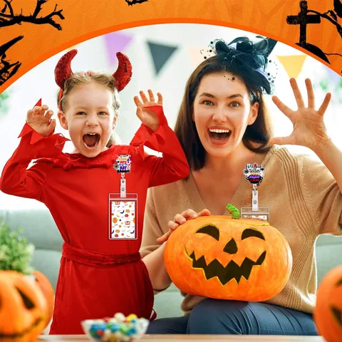 Halloween Acryl Ausweishalter Mit Bedrucktem Kürbis Fledermaus Gespenst Für Krankenschwester ID-Karte Halter Büro Schreibwaren Zubehör