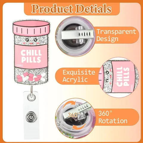 Lindo Carrete de Insignia Retráctil Acrílico Purpurina Frasco de Pastillas Clip Médico Portatarjetas de Identificación de Enfermera