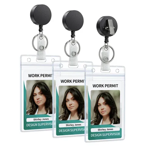 Retractable Badge Reel and Waterproof ID Card Holder Set With 360 Swivel Alligator Clip For Office School Employees