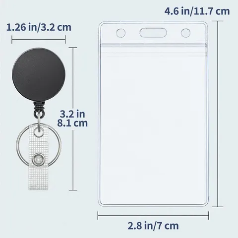 Retractable Badge Reel and Waterproof ID Card Holder Set With 360 Swivel Alligator Clip For Office School Employees
