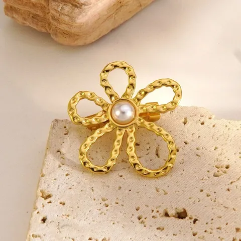 Broche Élégante en Acier Inoxydable Perle Artificielle Fleur Étoile de Mer Broche Métallique Géométrique de Luxe Papillon Libellule pour Femme