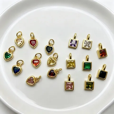 Colorato Zirconia Cuore Quadrato Pendente Rame Placcato Oro DIY Gioielli Fare Ciondoli Per Collana Orecchini Accessorio Stile Ragazza