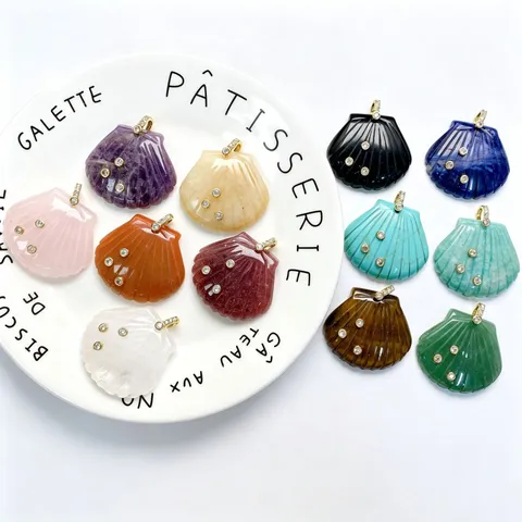 Natuursteen Hanger Ketting Met Zirconia Literair Retro Kristal Amethist Rozenkwarts Schelp Hanger Sieraden Voor Vrouwen